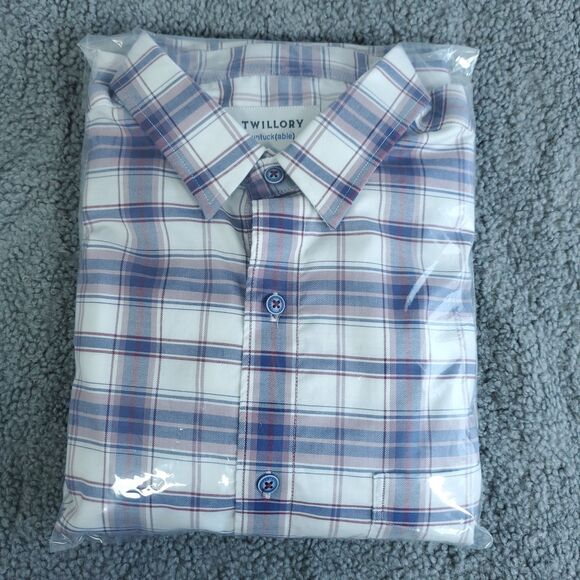 Twillory Mens XL Blue Plaid Untuckable Button Up Long Sleeve Shirt Tailored - Picture 16 of 16